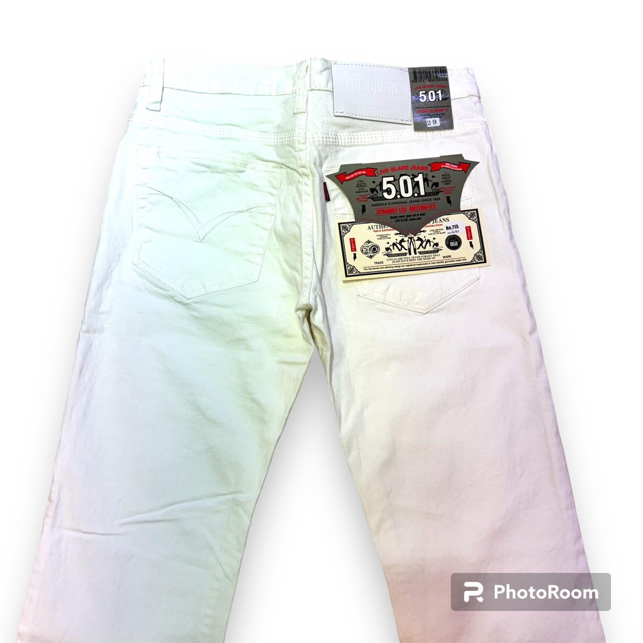 กางเกงยีนส์ ขาเดฟ ผ้ายืด สีขาว เป้าซิป No.715(Size.28-44)