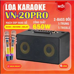 Loa Karaoke Xách Tay VN-20Pro- Mic Hát Nhẹ Loa Bass Đôi 4 Đường Tiếng Mạch Vang Số DSP Echo Delay Reverb Hát Hay.