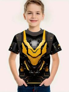 [Local Stock] VCC Warrior Armour Boys Clothes 3D Print Childrens T-Shirt Summer O-Neck Short Sleeve Top Casual Tee Loose Streetwear Kids Clothing