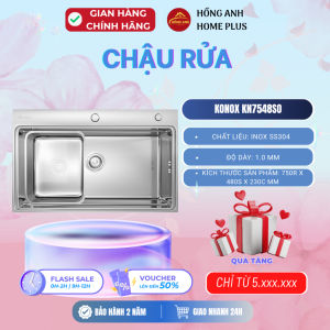 Chậu rửa bát Konox KN7548SO inox 304 1 hố kèm chậu nhỏ dày 1.0 mm bền bỉ chống ăn mòn