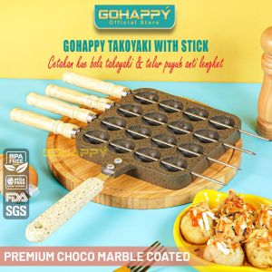 Cetakan Kue Takoyaki Okonomiyaki GOHAPPY SNACK MAKER Panci Marble Creamy grey anti lengket Wajan kue cubit - telor puyuh - pofertejes kue bola