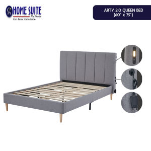 Home Suite Arty 2.0 60×75 Queen Bed Frame with Padded Upholstered Headboard Type-C USB Port Built-In Mini Light Steel-Reinforced Wood Frame & OEKO-TEX Fabric