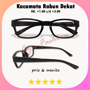 Kacamata Baca Jarak Dekat Frame Kotak Warna Hitam Kilap Ukuran PLUS +1.00 s/d +3.00 Frame Ringan Kokoh Untuk Pria Wanita Gaya Sport Casual - NEW ARRIVAL