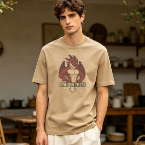 Funny Bara Dragon Shirt These Text Arrow Buff Red Winged Dragon Print Cotton Men Casual Blouse For Daily Office Commuting Outfit