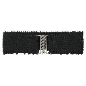 LUQIU Fashion Casual Stretch Metal Buckle Waistband Sequin Wide Elastic Belt Ladies Dress Cummerbands Belly Waist Band