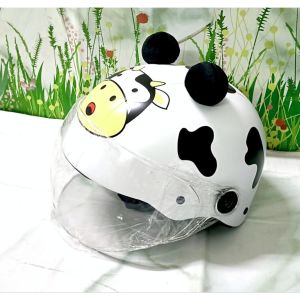 Nón Bảo Hiểm Thời Trang - Chất Lượng - Giá Rẻ \ Mũ / nón bảo hiểm trẻ em 2-5 tuổi dưới 25kg có kính che mặt hoạ tiết bò sữa (vòng đầu 35-47cm ) DANSHOP