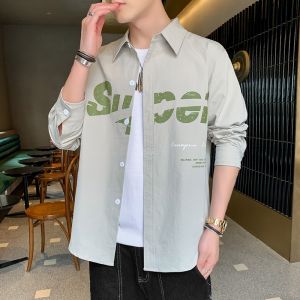 Long-sleeved Vertical Striped Shirt Mens large pocket color Matching shirt Casual Splicing Jacket Korean Polo