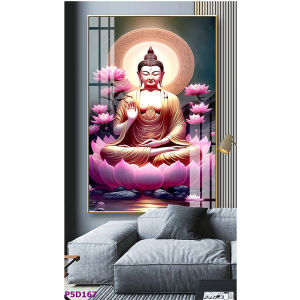 Tranh Laminate Tráng Gương - Tranh Treo Tường 5D Đức Phật Ngồi Trên Đài Sen