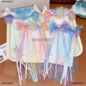 [COD] MINIFRIUT 1คู่ Fishtail puprle ริบบิ้นคาดศีรษะชุดนางเงือกสำหรับเด็กผู้หญิงโบว์ผูกโบว์ถักดอกไม้อุปกรณ์เสริมกิ๊บติดผม
