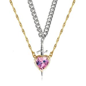 Thạch trái tim và thanh kiếm Mặt dây chuyền chuỗi dây có thể điều chỉnh chiều dài neckchain người bạn món quà kỷ niệm phụ kiện