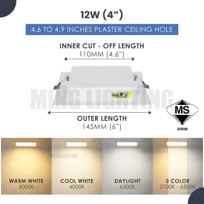 [SIRIM] LED Downlight 12W 18W Square Down Recessed Light Siling Ceiling Lights Home Living Room Lighting Lampu Rumah
