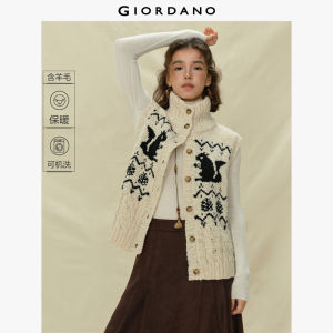 Giordano Women Contrast squirrel jacquard knit vest Free Shipping 18355824