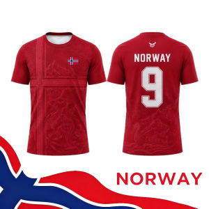 [Local Stock] HBESTY  Norway Flag Print Football T-shirt Summer Mens Outdoor SportsBreathable Soccer Training Jersey Mens Womens Casual O-neck Top