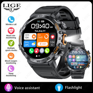 LIGE IP68 Jam Tangan Kebugaran กีฬาหน้าจอสัมผัสเต็มรูปแบบสำหรับผู้ชายสมาร์ทวอท์ชโทรผ่านบลูทูธใหม่กันน้ำสำหรับแอนดรอยด์ IOS + กล่อง