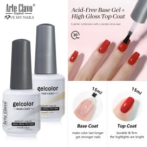 Arte Clavo HEMA/TPO Free Long Wear Tempered Nowipe Top Coat Easy Peel Off Base Coat Basic Nail Gel Polish Enamel Varnish Gel