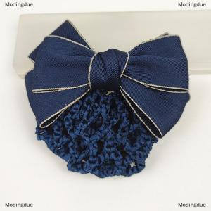 [COD] Modingdue Nurse Stewardess Hair Accessories Bowknot Stripe Net Bun Hair Cover Women Barrette Net Bun Crochet Net Bun Snood