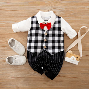Baby Clothes Sets For Baby Boys Cotton Long Sleeve Stripe Gentleman Bowknot Decor Long-sleeve Jumpsuit Bodysuit Jumpsuit Romper