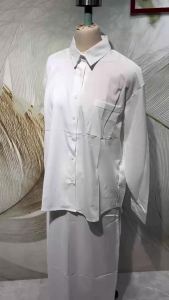 《801》Alisa.Sonya 2-Piece Linen Terno for Woman Plus Size - Long-Sleeve White Blouse & Skirt Office Casual Outfit for Spring and Summer Breathable Professional Workwear