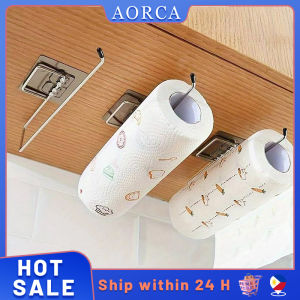 Stainless Steel Toilet Roll Paper Holder Silver Kitchen Paper Tower Holder Self Adhesive Wall Mounted Dishcloth Holder