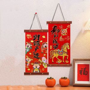 OKDEALS01 Cartoon Chinese New Year Decoration Velvet Chinese Style Spring Couplet Pendant Creative Decorative New Year Door Couplet for Home