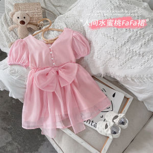 2-9 years old Children Kids Pink Sweet Girl Shimmer Big Bow Party Dress