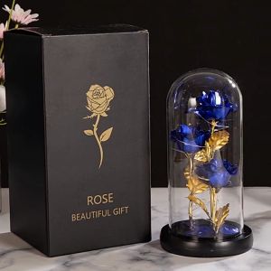 Boupower new!Colored Roses Ornaments 3 Flowers Glass-covered Gold-leaf Artifical Roses Luminous Led Night Light Creative Valentine Day Gifts