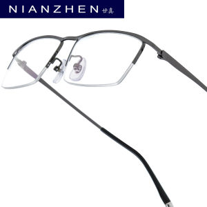 NIANZHEN Kính mắt hợp kim titan Gọng kính nam thiết kế thương hiệu bán Kính dáng vuông không viền kính nữ siêu nhẹ nửa vành 85148