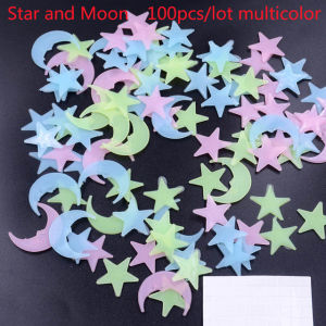 50/100PCS Luminous Wall Stickers 3D Star And Moon Fluorescent Glow In the dark For Kids Living Room Decals