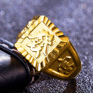 [ Premium Selection ] Gold Plated Open Mens Ring  24K Real Gold Plated Small Mens Ring   Vietnam Gold Filled Vintage Ring   Men and Women