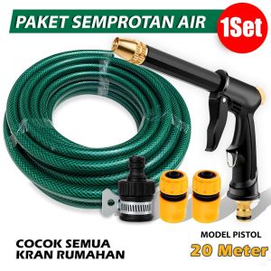BIG MOM Paket 20 Meter Selang Semprotan Air Semprot Cuci Motor Mobil Siram Taman Benang Hijau Komplit Tinggal Colok Pasang Kran Selang Air Serat Benang Cuci Motor