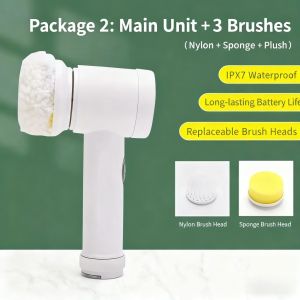 Warm.home-MY Cordless Electric Spin Scrubber Cleaning Brush Rechargeable 5 In 1 Multi Function Tahan Lama Rumah Tangga Bathroom Kitchen Tile