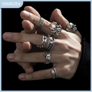 【SHANGZE4】 7 cái bộ Punk Rắn Nhẫn Cho Phụ Nữ Gothic Spider Người Đàn Ông Đồ Trang Sức Thời Trang Quà Tặng Phụ Kiện