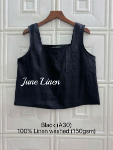 Áo croptop cổ vuông sát nách Linen tưng premium-JUNE LINEN #A30