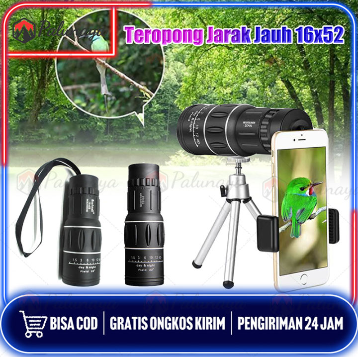 Teropong Monokular 16x52 Focus and Zoom Lens Adjustable Telescope / Teropong Jarak Jauh / Teropong Night Vision / Teropong Siang dan Malam - Black / Teropong Monokular Focus / Zoom Lens Adjustable Telescope / Teropong Monocular 16X52