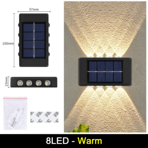 [Beli 1 gratis 1]10LED Lampu Taman Tenaga Surya Lampu Dinding Sensor Otomatis Tahan Air Luar Ruangan Lampu Atas dan Bawah Lampu Pagar Dekorasi Natal untuk Halaman Villa Koridor Teras Lanskap Putih Hangat