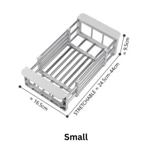 Rak Pengering Sinki Adjustable Stainless Steel Sink Drain Basket Shelf Kitchen Dish Rack Drainer Tray Expandable Drying