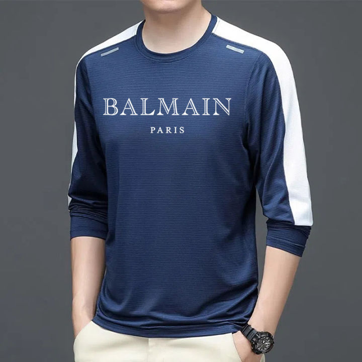Original BALMAINˉPARIS Round neck men's sports style multi panel long  sleeve T-shirt Lazada PH