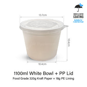 Kraft Paper Bowl with Inner Divider Lids - Disposable Paper Bowl Set Kraft Soup Cups Microwavable Kraft Bowl