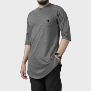 Holaqu- Kaos Kurta Pakistan Pria Dewasa | Koko Kurta Muslim Lengan 3/4 Bahan COTTON COMBAD 24s | Kaos Kurta Pria | Kaos Kurta Model Kekinian