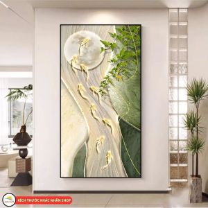Tranh Cửu Ngư Quần Hội thu hút tài lộc chất liệu phủ bóng lớp mica Tráng gương cao cấp phù hợp treo phòng khách