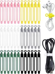 36 Pcs Silicone Cable Ties Reusable Cord Organizer High Elasticity Multipurpose Cable Management Organizer for Bundling and Fastening Cable Cords Wires (6 Colors)