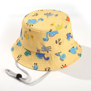 Cute Cartoon Dinosaur Baby Bucket Hat Children Breathable Windproof Shade Outdoor Sunscreen Hat for Boys and Girls Babies with Rope
