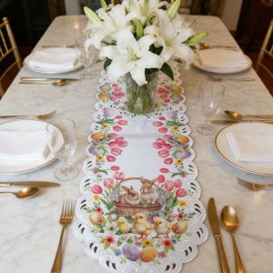 ALENEE Tulip Flower Easter Table Flag Waterproof Little Chick Table Cover Table Decoration Anti-scalding Easter Table Runner Home Decor