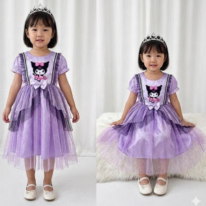 ( FREE BANDO & PERHIASAN KUROMI ) Dress kuromi anak perempuan import gaun kuromi terbaru 2026 usia 3 - 8 tahun dress labubu anak perempuan terbaru gaun cinamoroll ana perempuan - COD