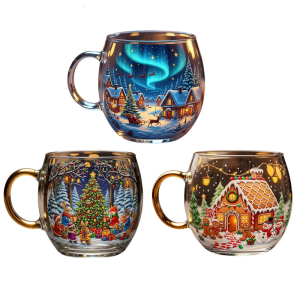 Dishwasher Safe Hand Painted Glass Mug Holiday Themed Drinking Coffee Cup For Everyday Use And Festives Occasion