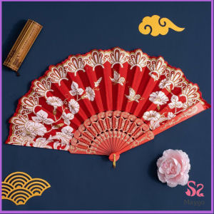 พัดสวย สีแดง (23 cm) พัดจีนสวยๆ Hand Fans