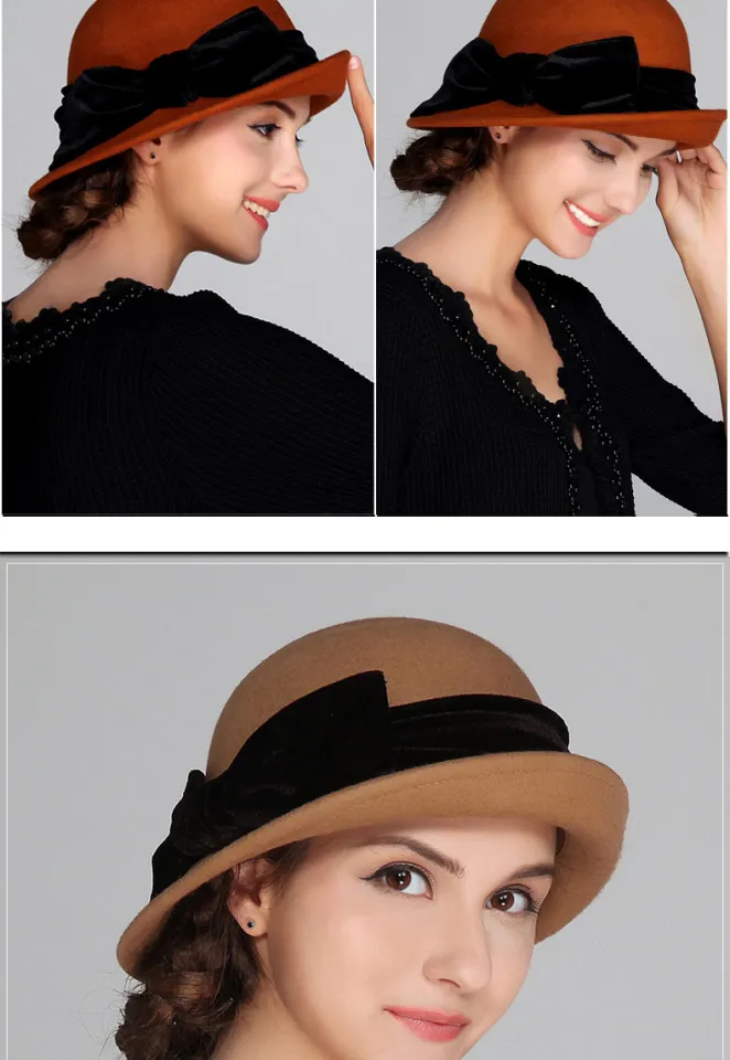 Cloche Hats for Women Vintage Fedora Hat Autumn Winter Church Hats