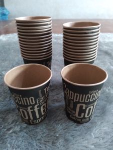 J.ONE/Isi 50pcs/Paper Cup Kraf/ Gelas Kopi Tahan Panas /Nesto 8 oz/Kraft Coklat Motif Random/(gelas + tutup) atau (gelas saja)