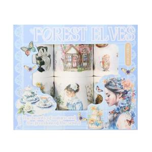 6Rolls Pre Cut PET Decorative Tape 50mmX2M Landscape Sticker Tape for Craft Scrapbooking Journal Photo Album Packaging