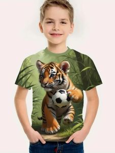 [Local Stock] VCC Childrens T-Shirt Cute Animal World 3D Print O-Neck Short Sleeves Loose Casual Boys Tops Outdoor Breathable Childrens Clothing